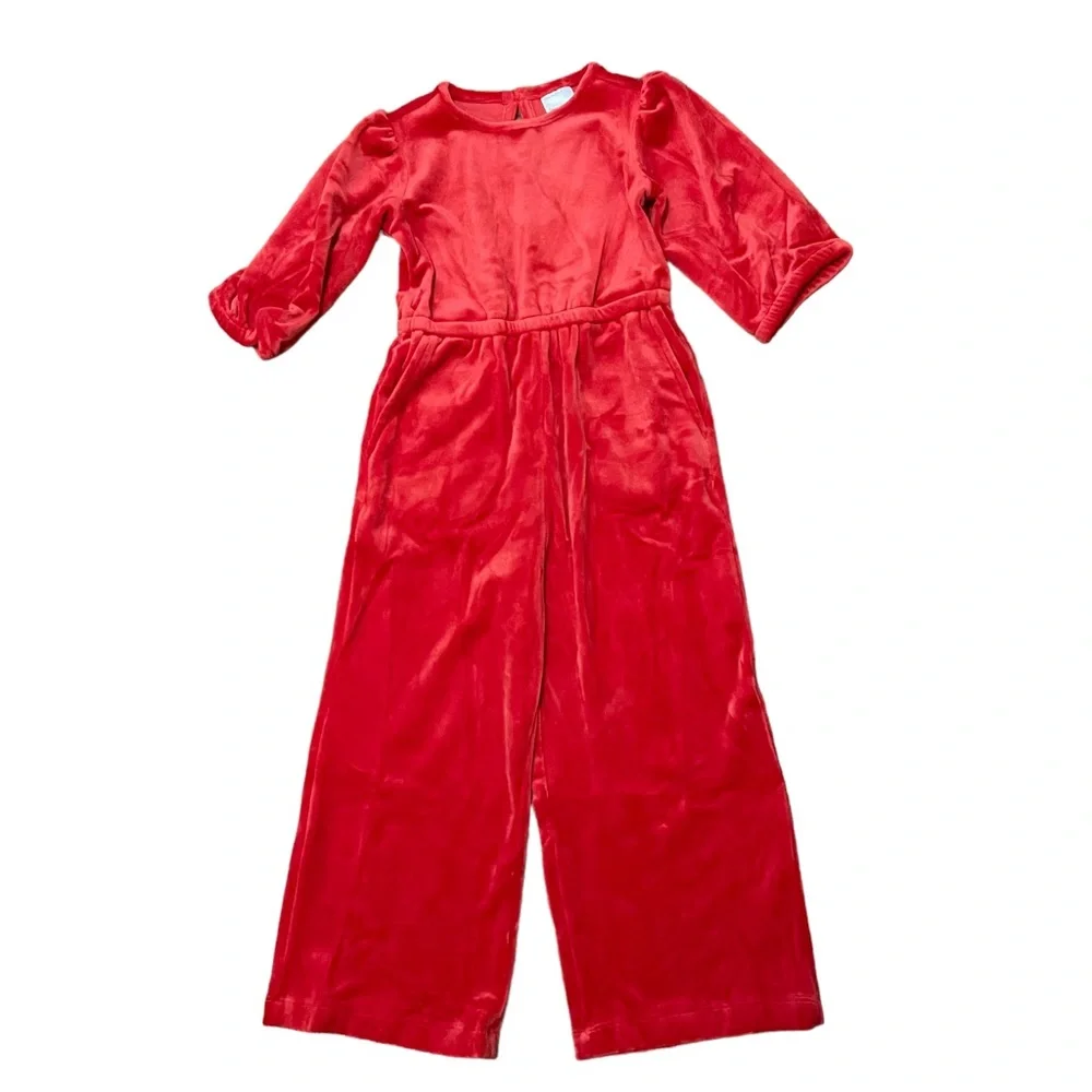 NWT Hanna Andersson Red Velour Jumpsuit size 4 (100).‎