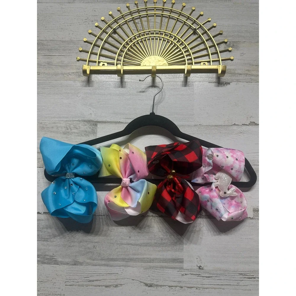 Large Hair Bows Girls Multicolor Rhinestone Buffalo Plaid Bunny EUC