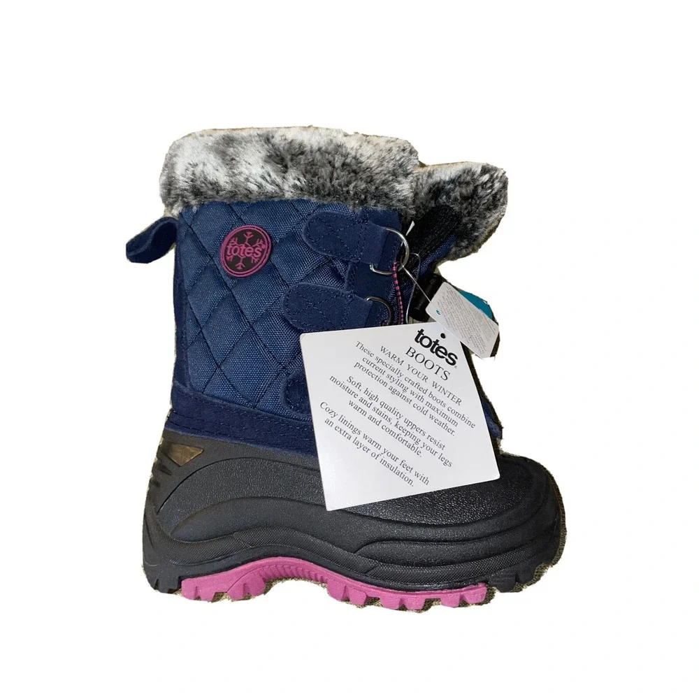 New kids size 11 Totes waterproof shell fur lined navy blue Boots