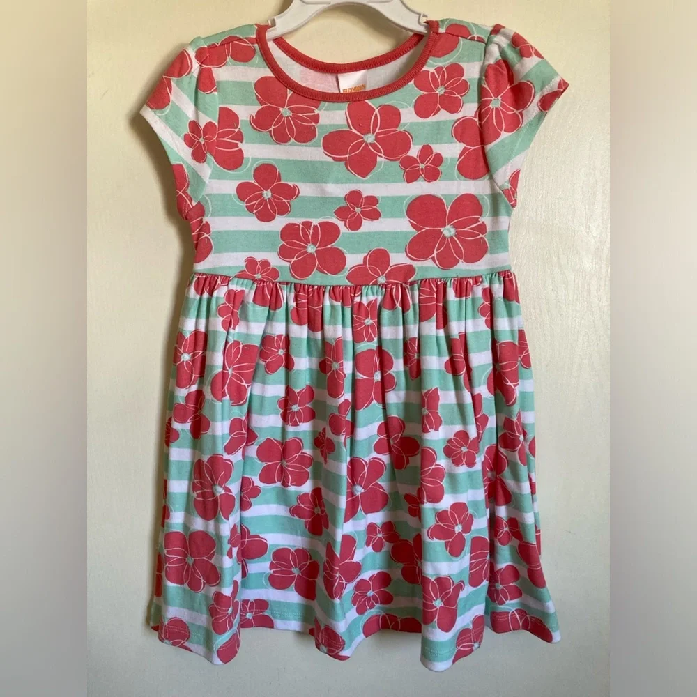 *Gymboree New Toddler Girls Size 5T White Floral Striped Short Sleeve Dress #G