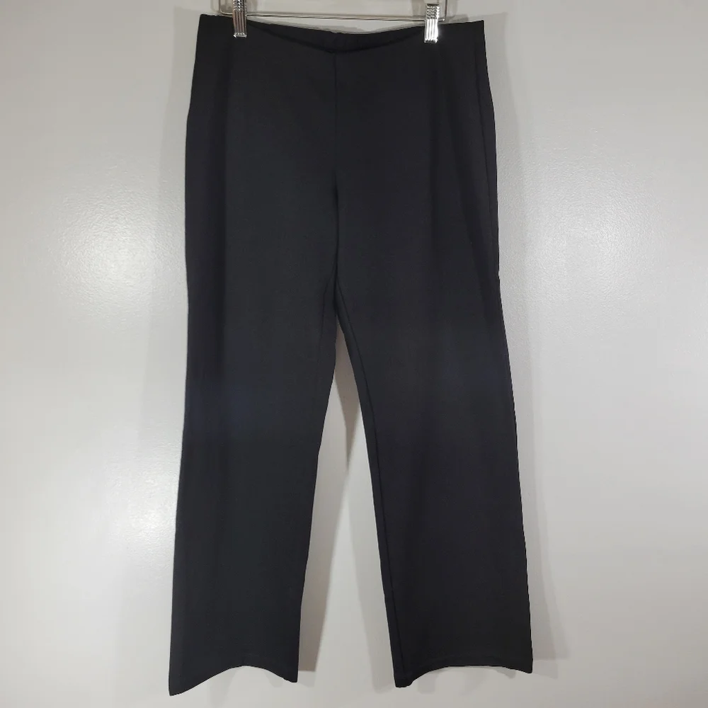 EILEEN FISHER black stretch Ponte knit pull on mid rise minimalist trouser pants