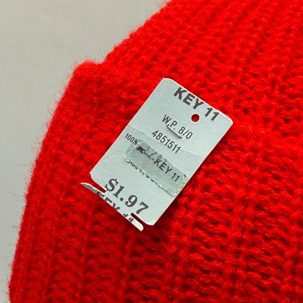 Vintage Kmart Beanie‎ Hat Adult Red Pom Pom Winter