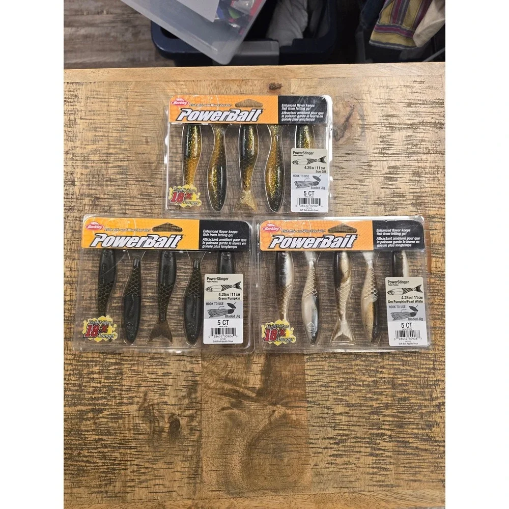 Berkley PowerBait PowerStinger 4.25 Soft Bait Lure 3 Pack Sun Gill Green Pumpkin