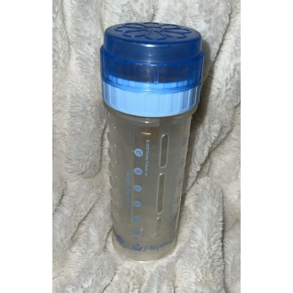 Vintage Playtex Nursery Drop-Ins‎ Bottle Flat Top 8oz Blue 2005 With 2 Nipples