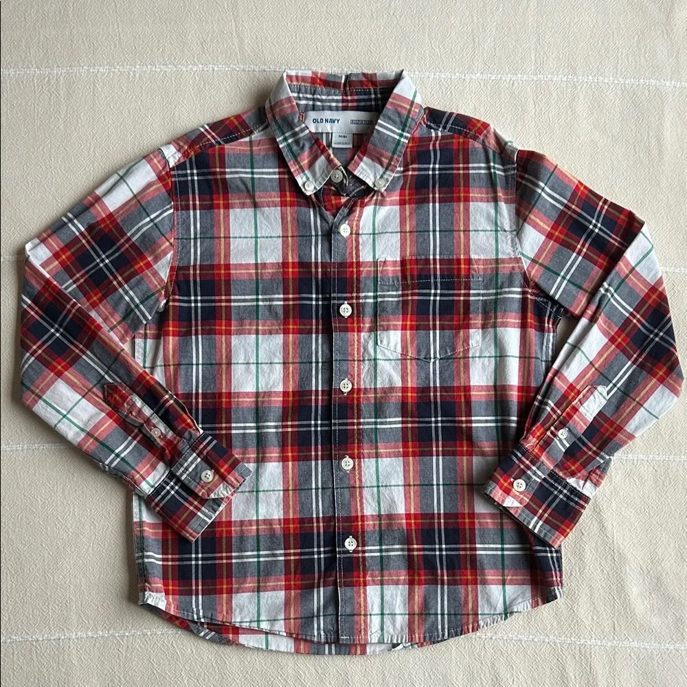 Old Navy Kids Checkered Button-Down Shirt - Red, Green, White