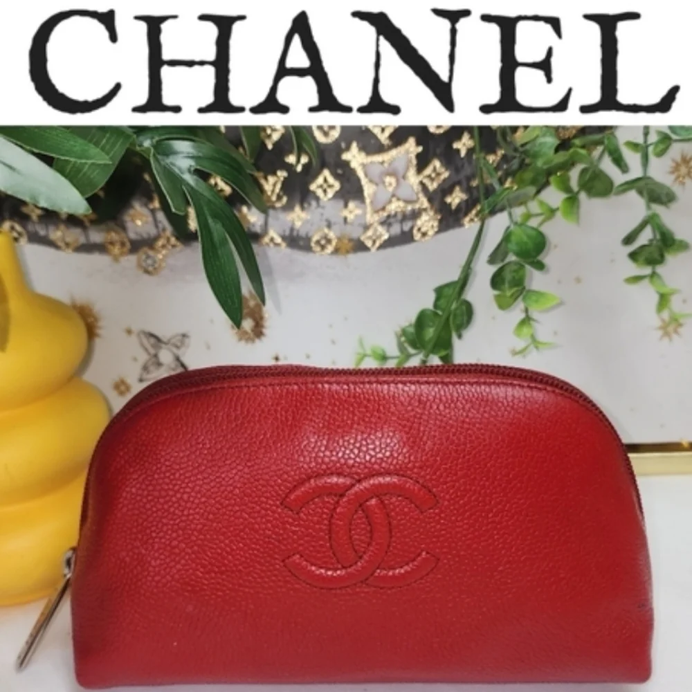 Authentic Chanel Timeless CC Caviar Leather Pouch