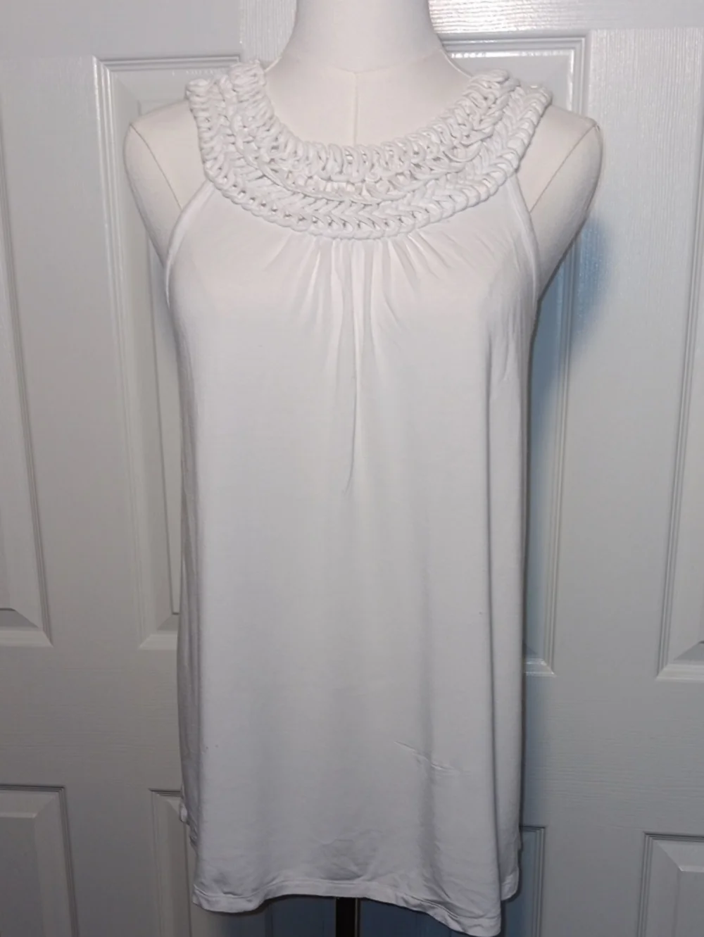 Michael Kors White Braided-Neck Sleeveless Tank