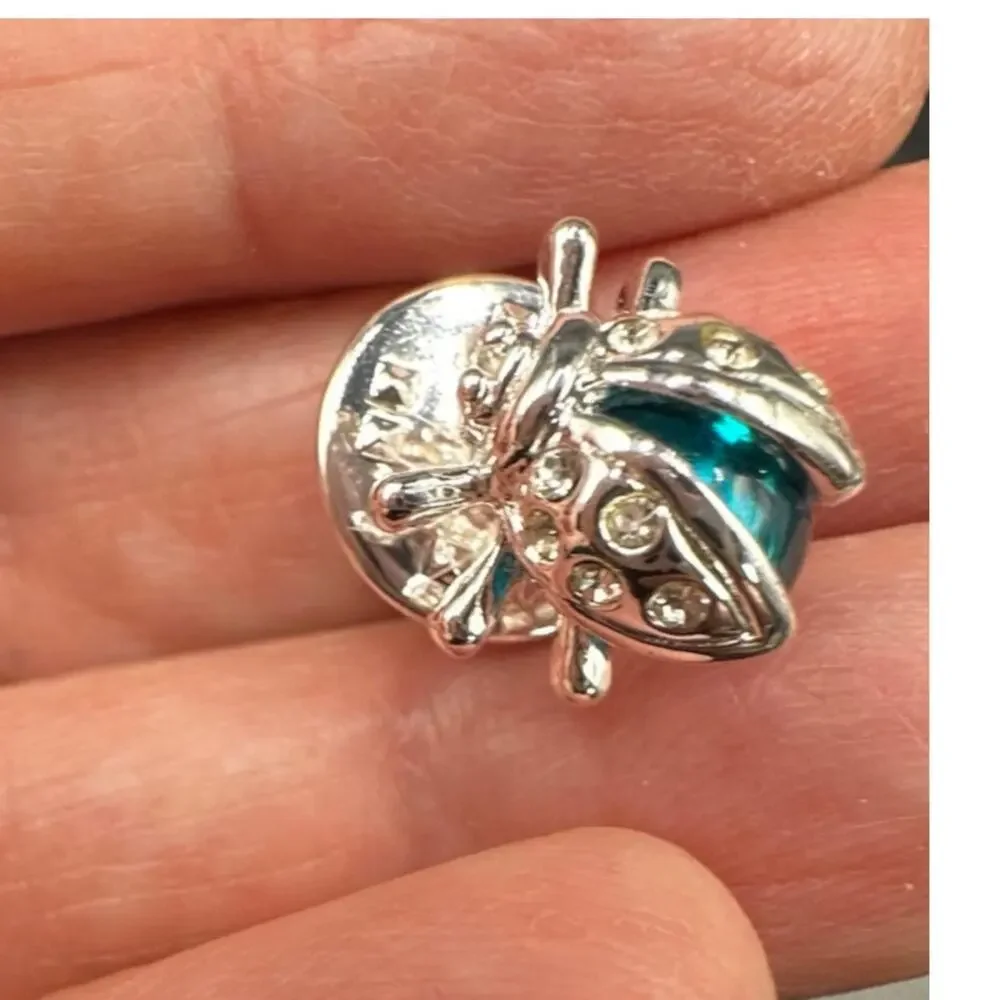 Napier LADYBUG Pin Silver tone Blue Retro Animal Bug Nature