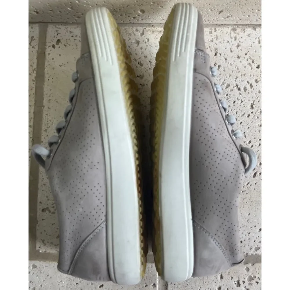 ECCO Women's Soft 7 Perforated Tie Sneaker Warm Grey Nubuck Size 9