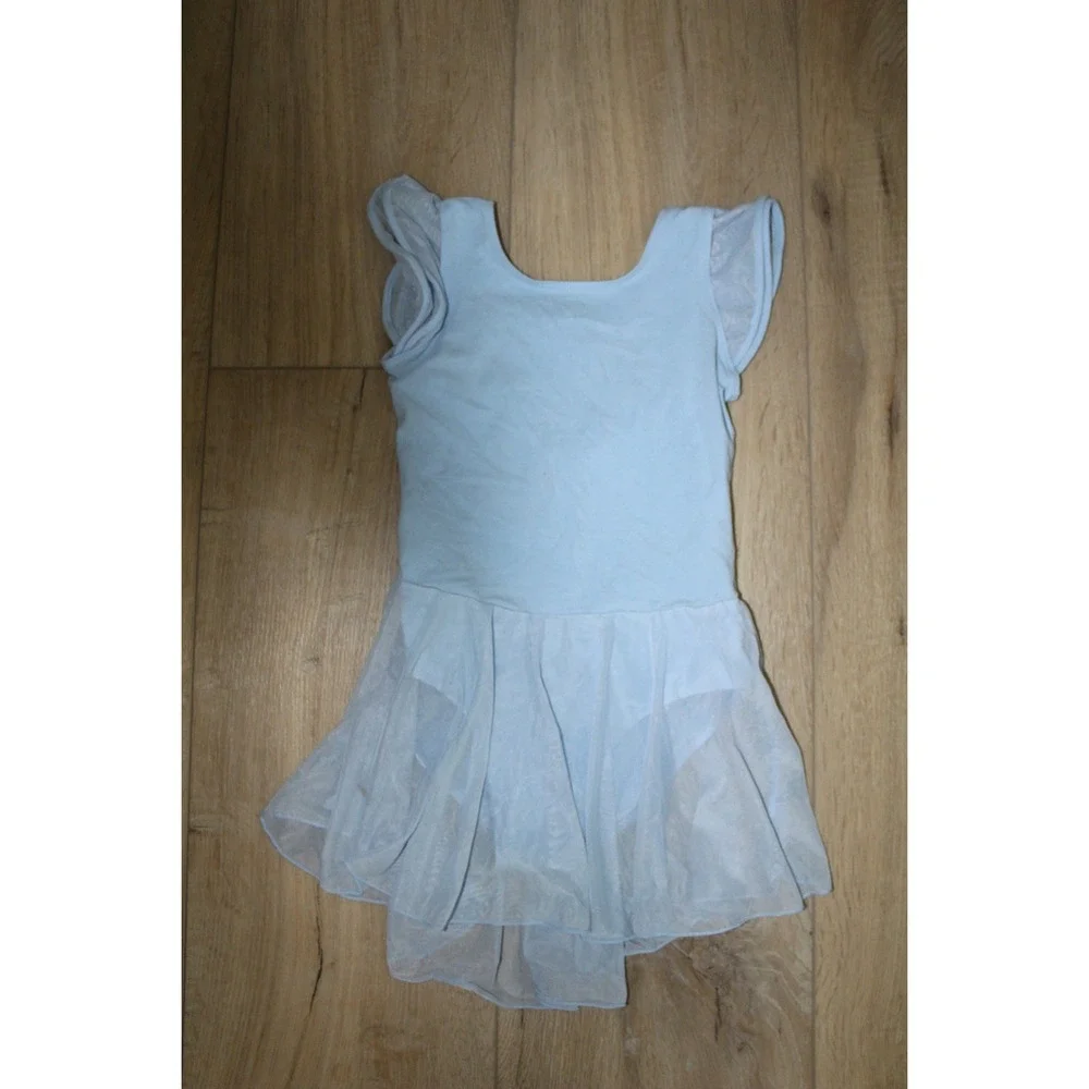 Girls Light Blue Ballet Leotard Mesh Skirt‎ Criss Cross Back Size M