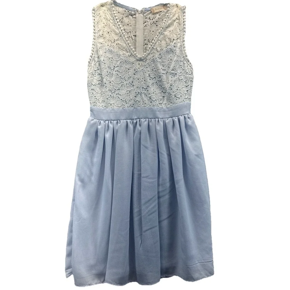 Altar'd State Light Blue Lace A-Line Dress Sleeveless V-Neck Knee Length Small