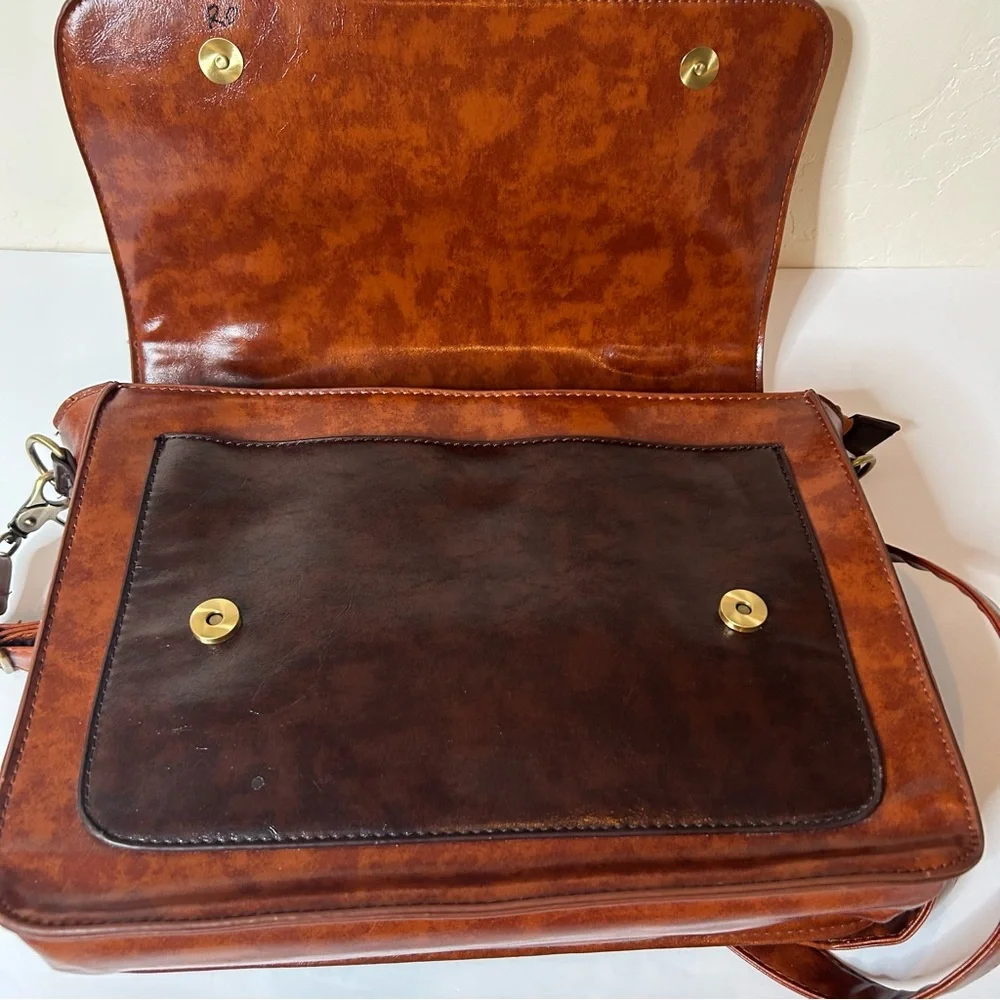 ECOSUSI Vintage Faux Leather Messenger Laptop Bag Satchel Brown with Bow 10x13
