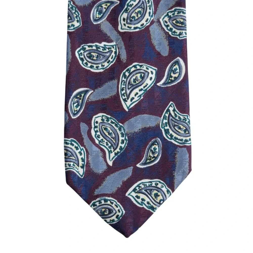Robert Talbott Nordstrom Burgundy Teal Paisley USA Hand Sewn Vintage Silk Tie