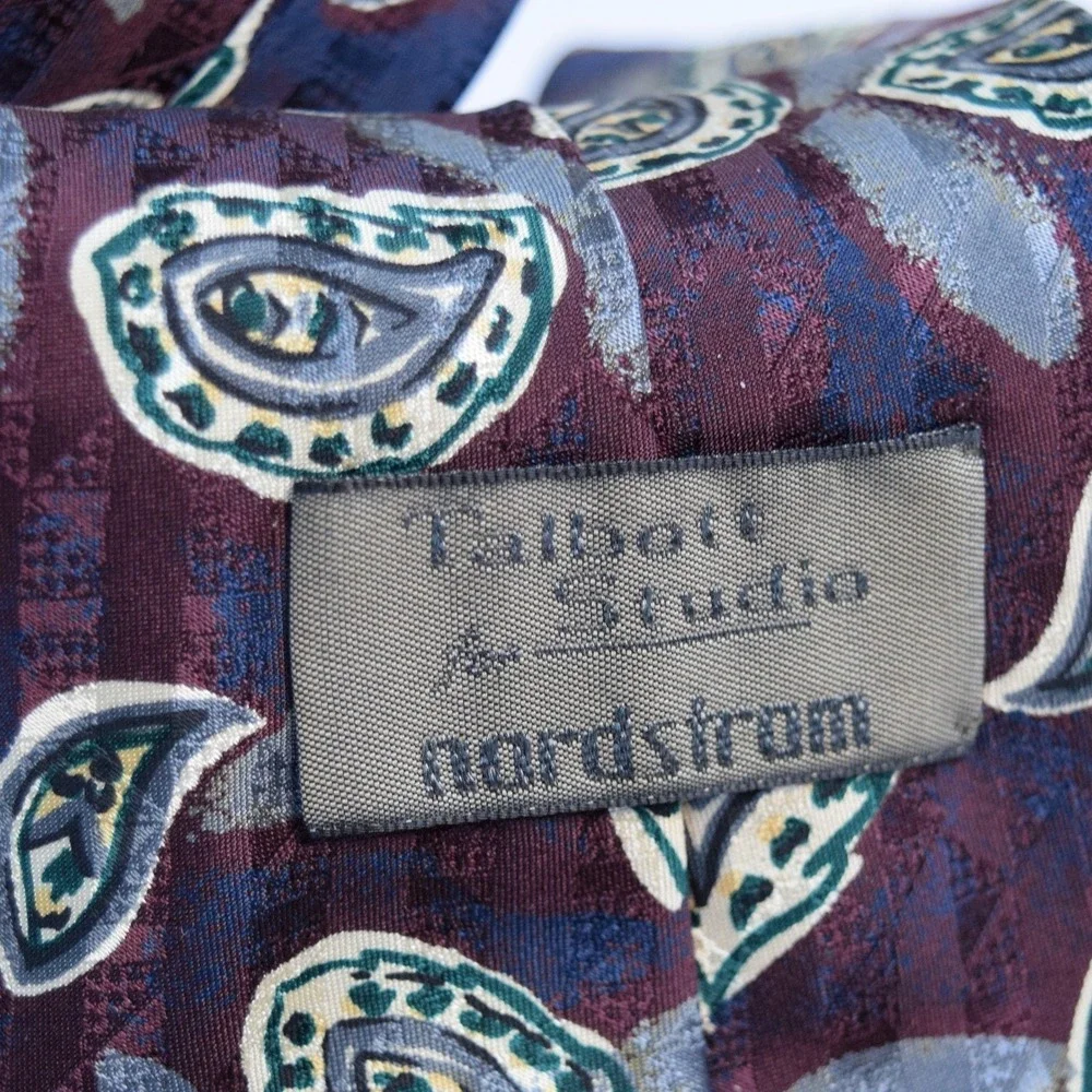 Robert Talbott Nordstrom Burgundy Teal Paisley USA Hand Sewn Vintage Silk Tie