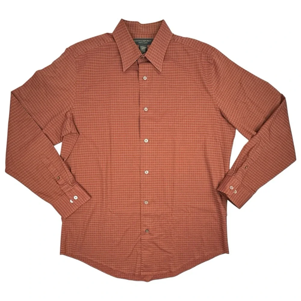 BANANA REPUBLIC Men's‎ Large Stretch Classic Button Down Shirt Rust Red Casual