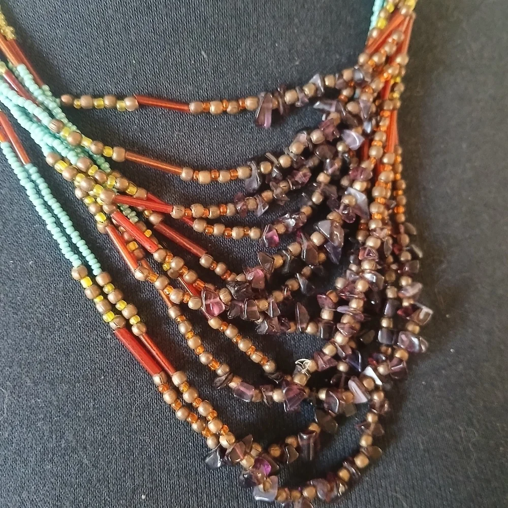 Colorful Peyote Multi-Stand Seed Bead Bohemian Necklace Native American Artistic