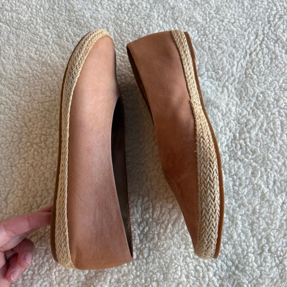Eileen‎ Fisher Tour Tan Leather Espadrille Flats Women's 8.5 Jute Slip On Shoes