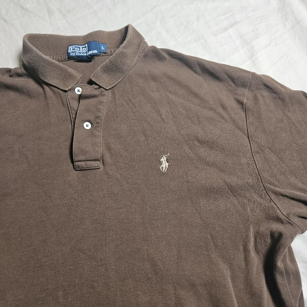 Polo Ralph Lauren Mens L Large Brown Short Sleeve Classic Fit‎ Polo Shirt Cotton