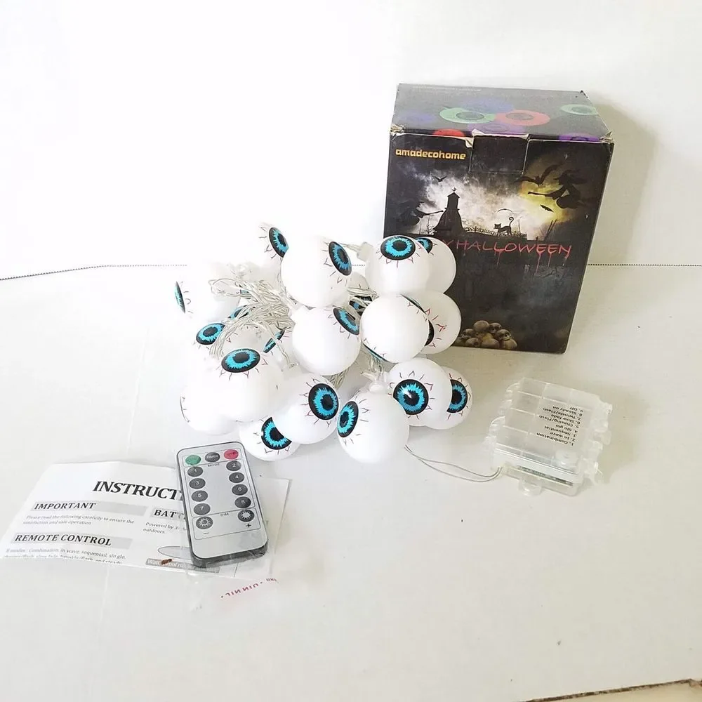 Halloween Multicolor Eyeballs‎ 30 LED String Lights 16.4' Remote 8 Light Modes