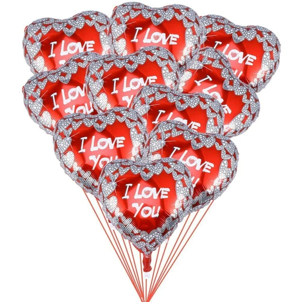 Set of 10 Heart Foil 'I Love You' Balloons, Engagement Wedding Party Decorations