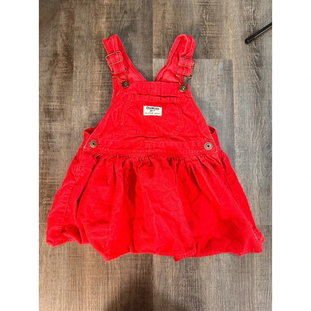 OshKosh Bgosh Toddler Girls Red Corduroy Overall Jumper Dress Size 3T Classic