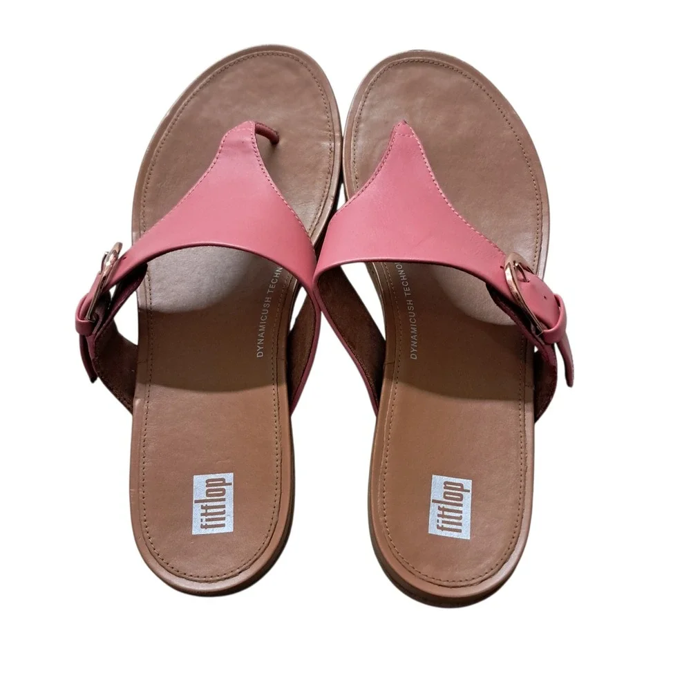 FitFlop Sandals Womens 10 Pink Gracie Buckle Leather Thong Summer Flats‎