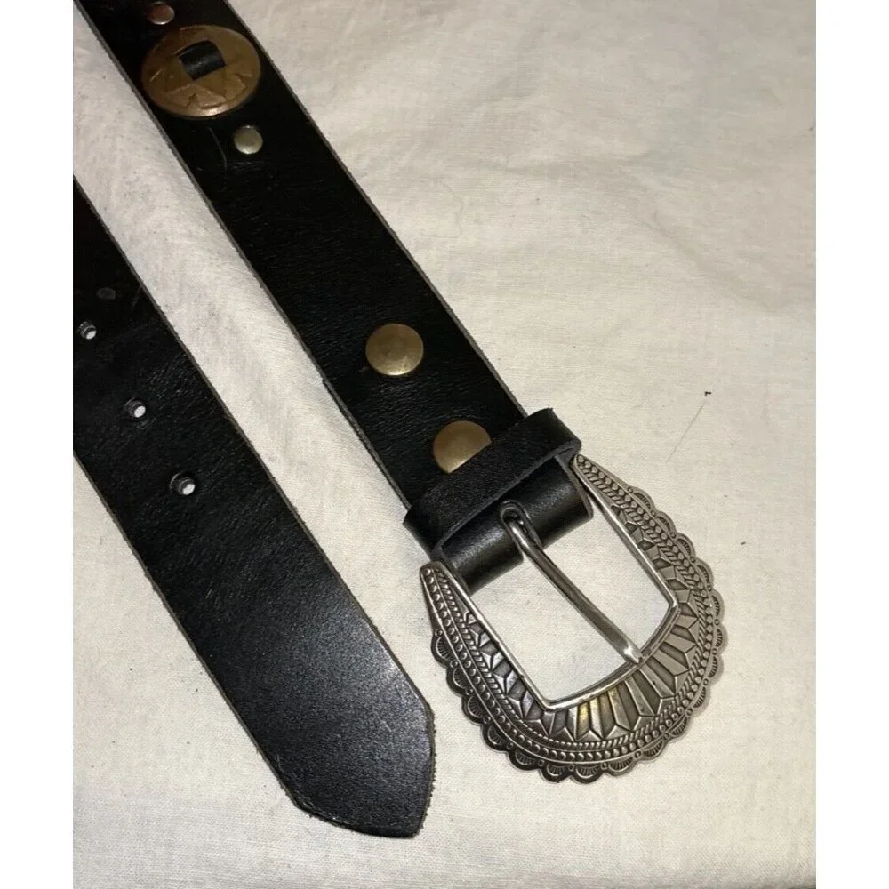 Dark Brown‎ Leather Concho Western Boho Women's Belt Size 36 1 1/2x41 1/2
