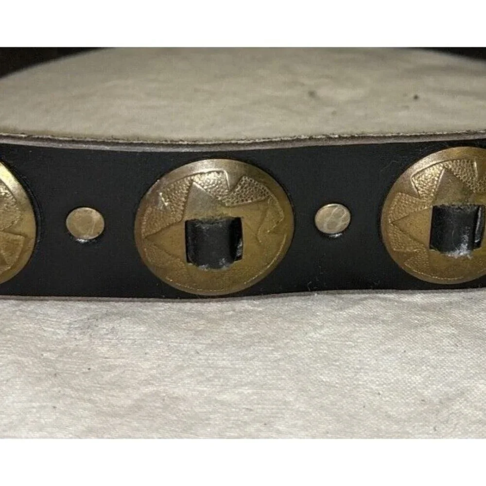 Dark Brown‎ Leather Concho Western Boho Women's Belt Size 36 1 1/2x41 1/2