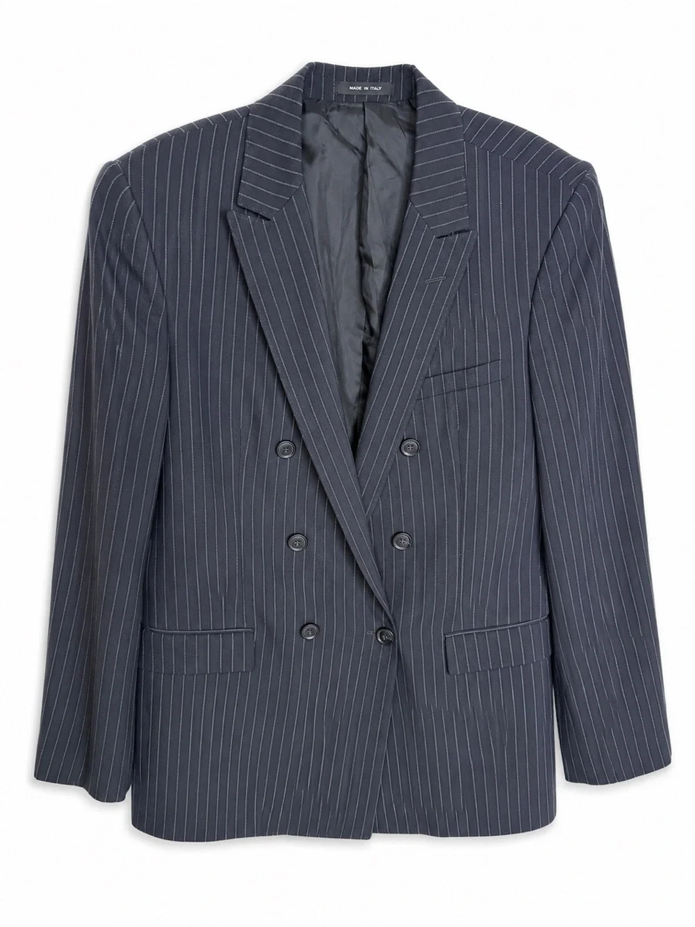 Vintage 1990s Emporio Armani Green Line Double-Breasted Pinstripe Blazer