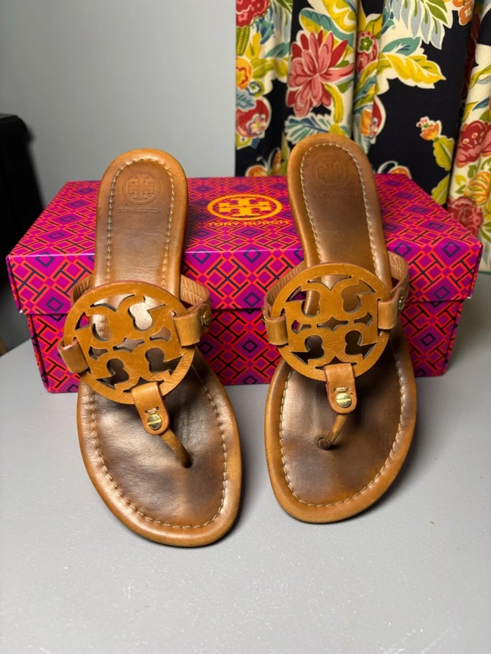 TORY BURCH MILLER LEATHER SANDALS Vintage Vachetta BROWN