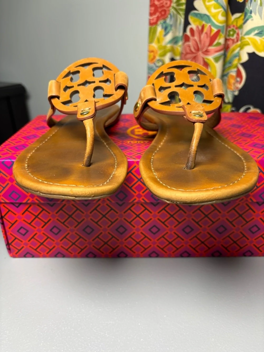 TORY BURCH MILLER LEATHER SANDALS Vintage Vachetta BROWN