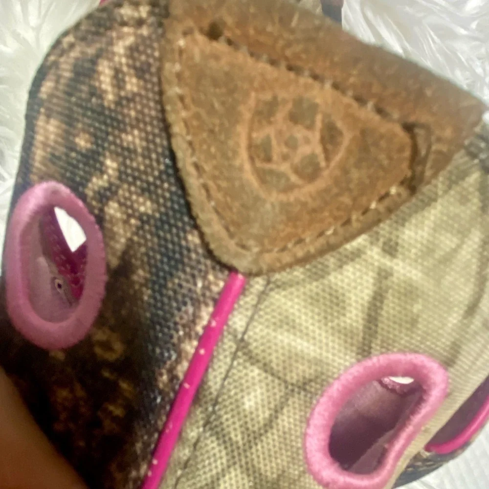 Ariat Brown and Camo Boots with Pink Trim