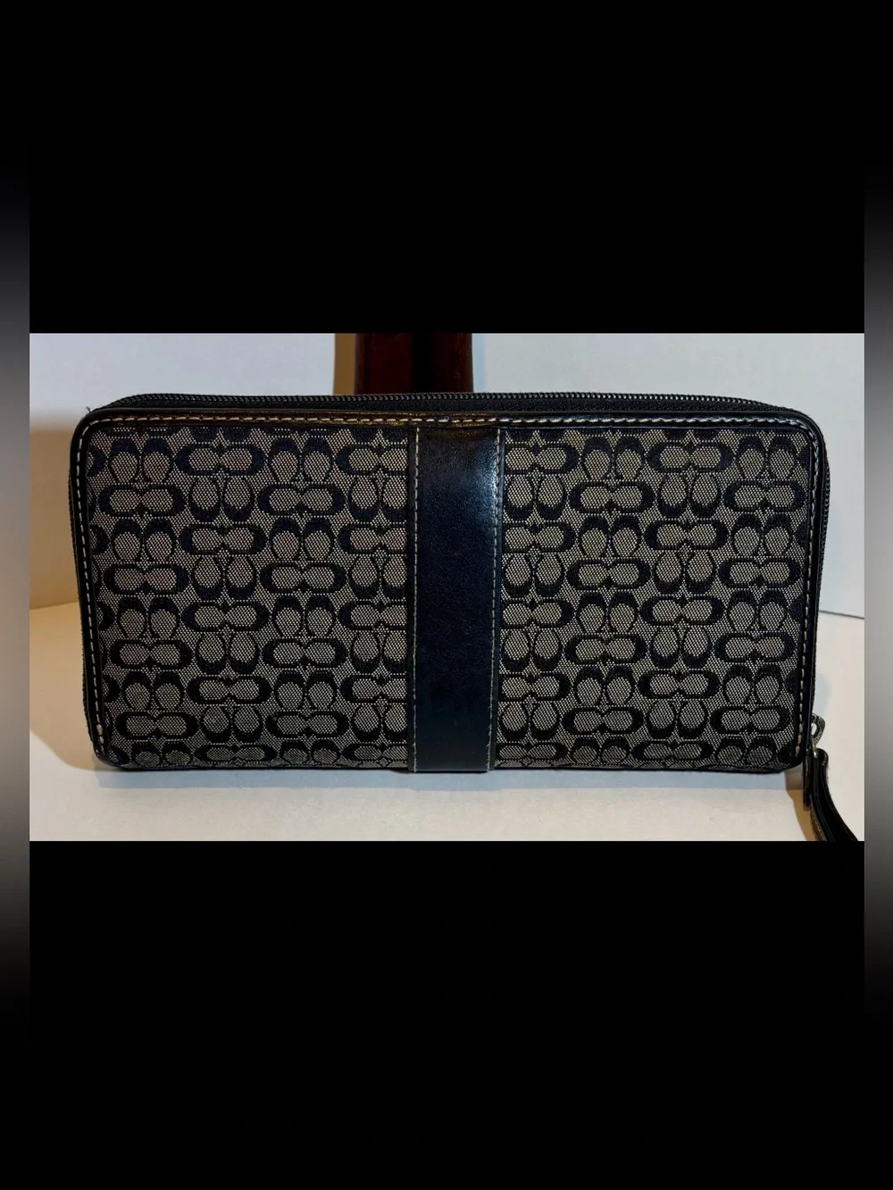 Coach Leather ware  Black and Gray Signature Zip Around Wallet
