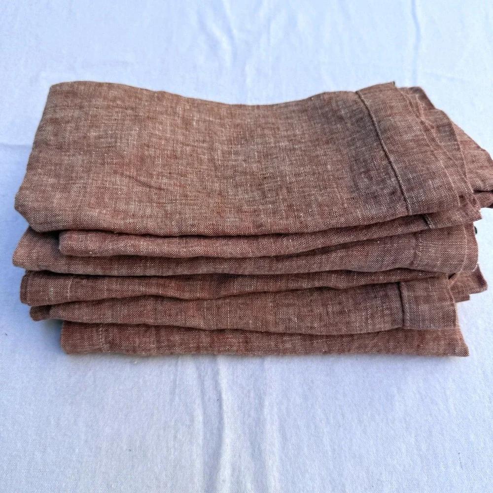 6 Pottery Barn Linen Napkins Placemats Red Cross Dyed Patriotic Cottage Coastal‎