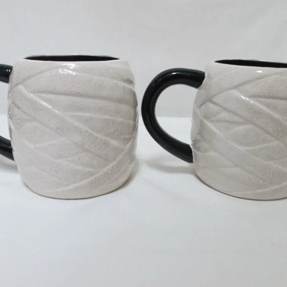 Pier 1 One Ghost Mug Cup Hand Painted Dolomite Halloween Spooky Set 2 dish safe