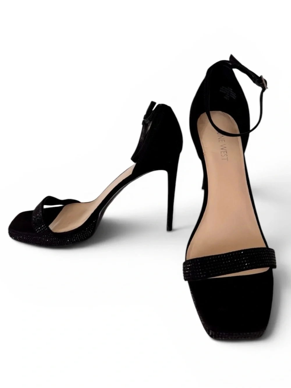 Nine West Black Rhinestone Ankle Strap Platform Stiletto Heels Size 9.5