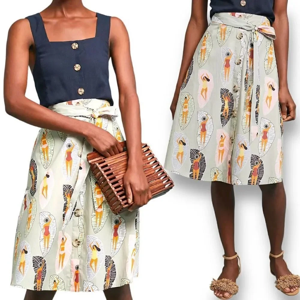ANTHROPOLOGY Sunbather Midi Skirt Women’s 0 NWT MSRP $128 Greyish green.