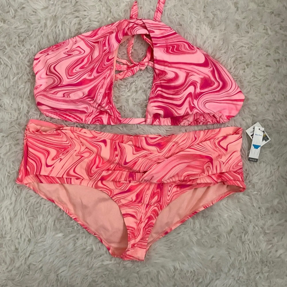Time and Tru Mid‎ Rise Cheeky Fit Bikini - Pink Marble - Size 3X