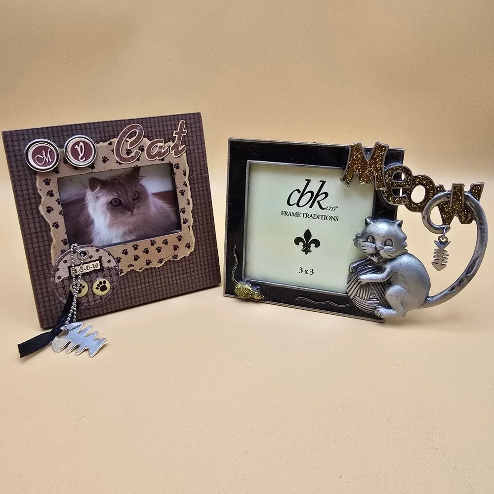 Cat Picture Frame Set CBK Meow Pewter Style & My Cat Scrapbook Theme 2 Piece Lot