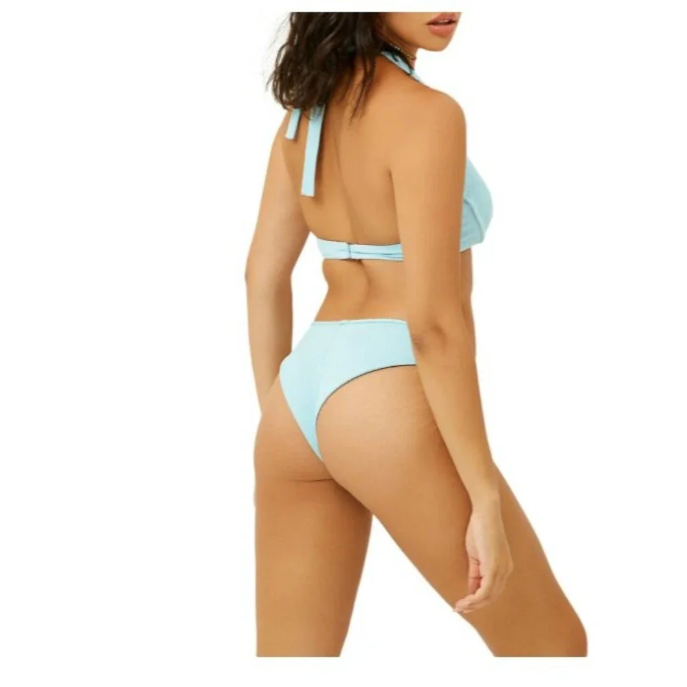 Frankies Bikinis Stardust Womens Baby Blue  Plisse Bikini Top Size XS      11103