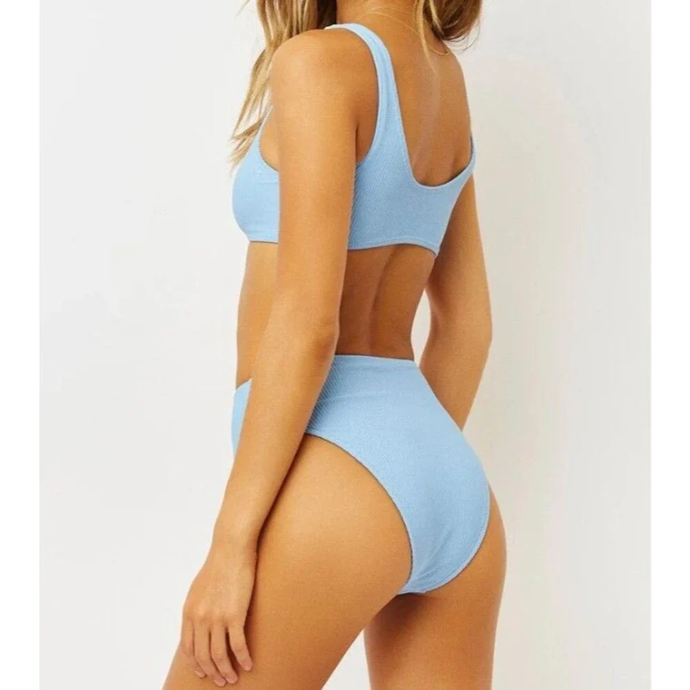 Frankies Bikinis Womens Jenna Ribbed High Waist Bottom Chambray Size XS  10783