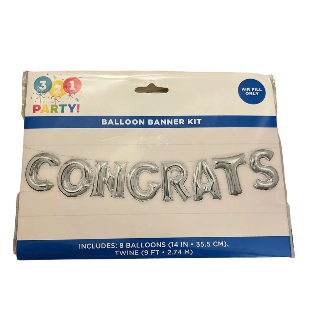 Silver Congrats Balloon Banner 14in Letters