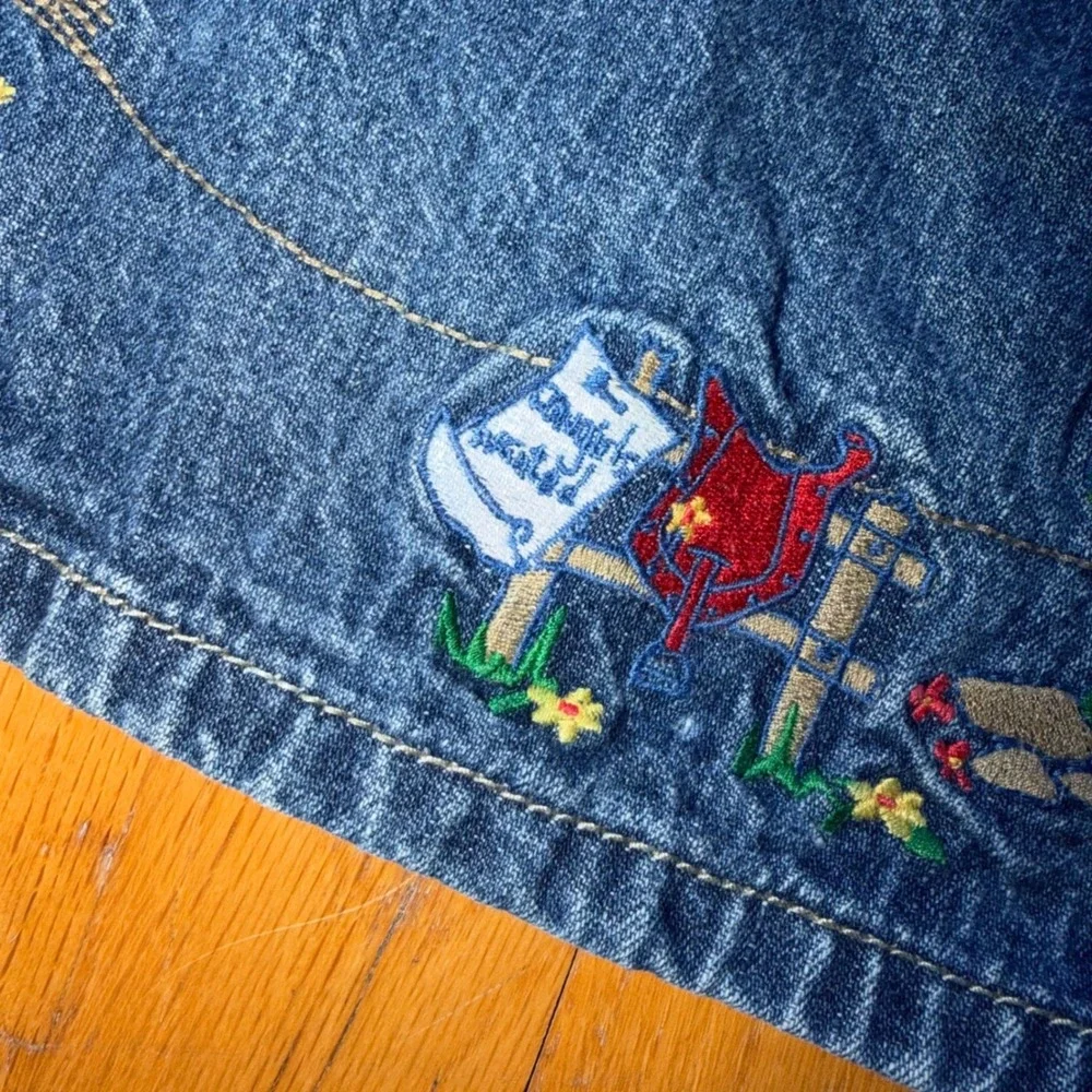 Vintage OshKosh Bgosh Blue Denim Embroidered Western Sun Cactus Jumper Dress 24M