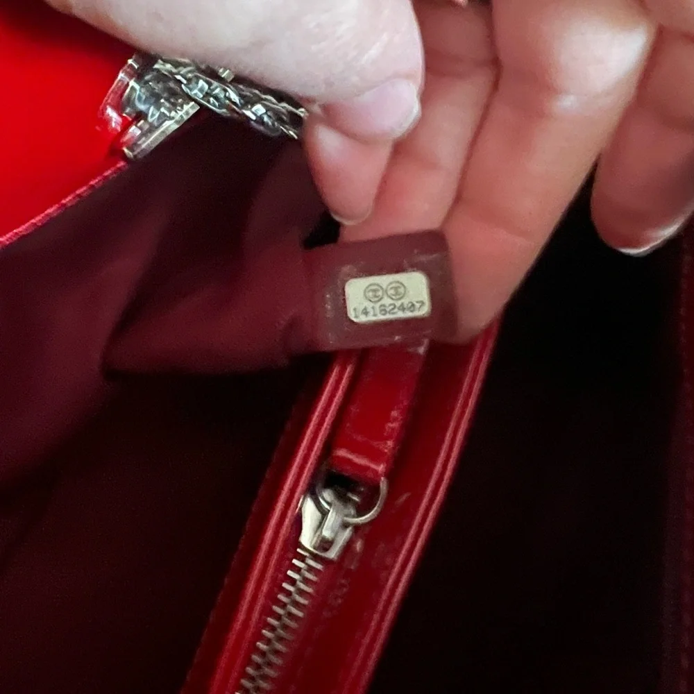 CHANEL Just Mademoiselle Quilted Patent Leather Bowling Bag | Red| Authentic