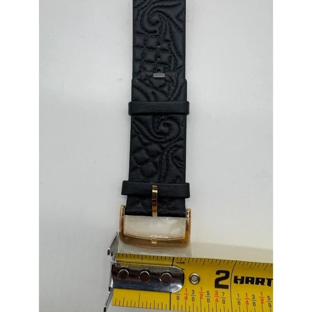Versace Black Leather Watch Strap Gold Buckle Embossed Baroque Replacement Band