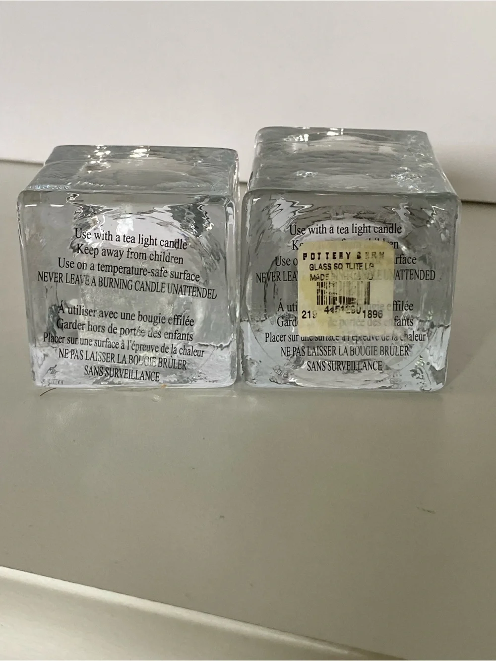 Pottery Barn Square Tealight Candle Holders Vintage Set Of 2 Recycled Glass EUC