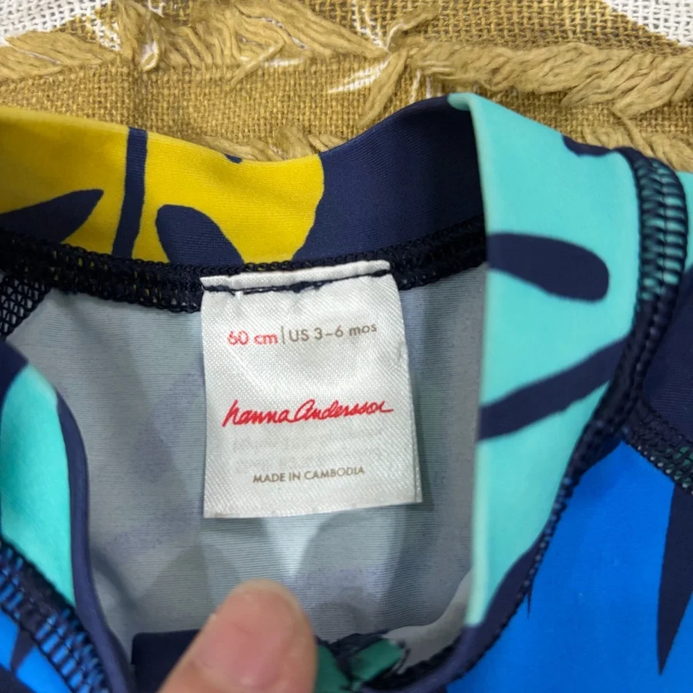 Hanna Andersson Rash Guard Swim Suit Zip Up Unisex Tropical Leaves Sz 3-6 Months
