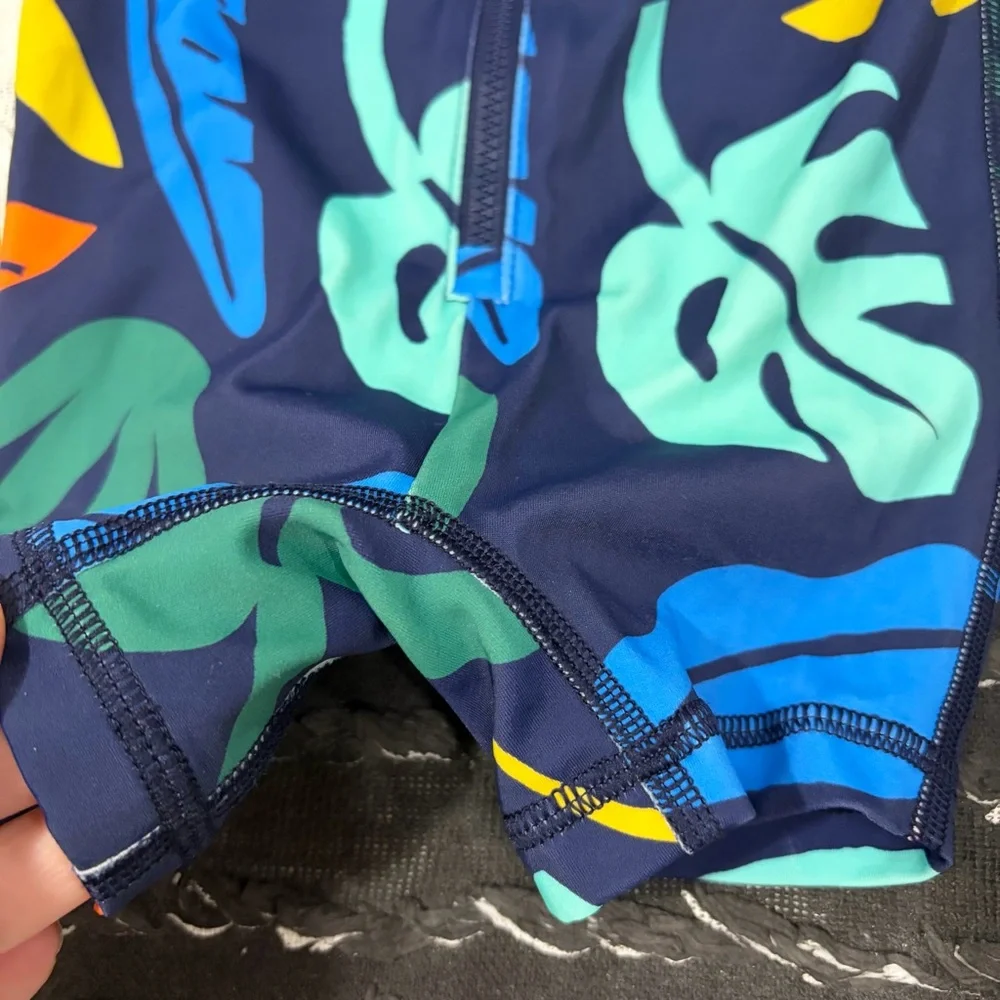Hanna Andersson Rash Guard Swim Suit Zip Up Unisex Tropical Leaves Sz 3-6 Months