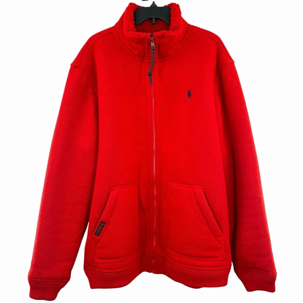 Ralph Lauren Polo Mens XLT Red‎ Full Zip Sherpa Lining Sweater Pony Heavyweight