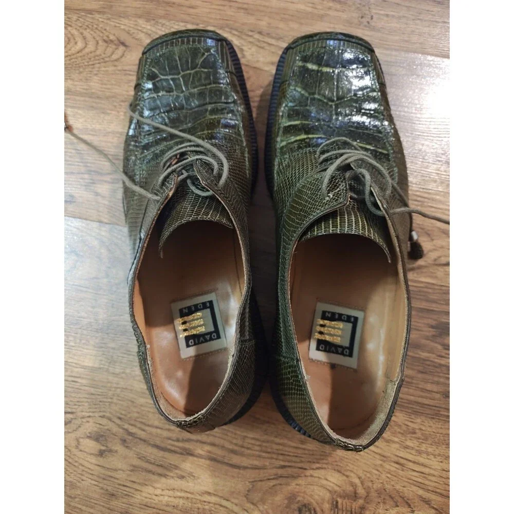 David Eden Dress Shoes Mens Size 9 Green Crocodile Alligator Oxford Square Toe